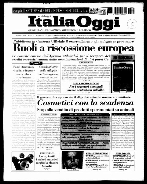 Italia oggi : quotidiano di economia finanza e politica